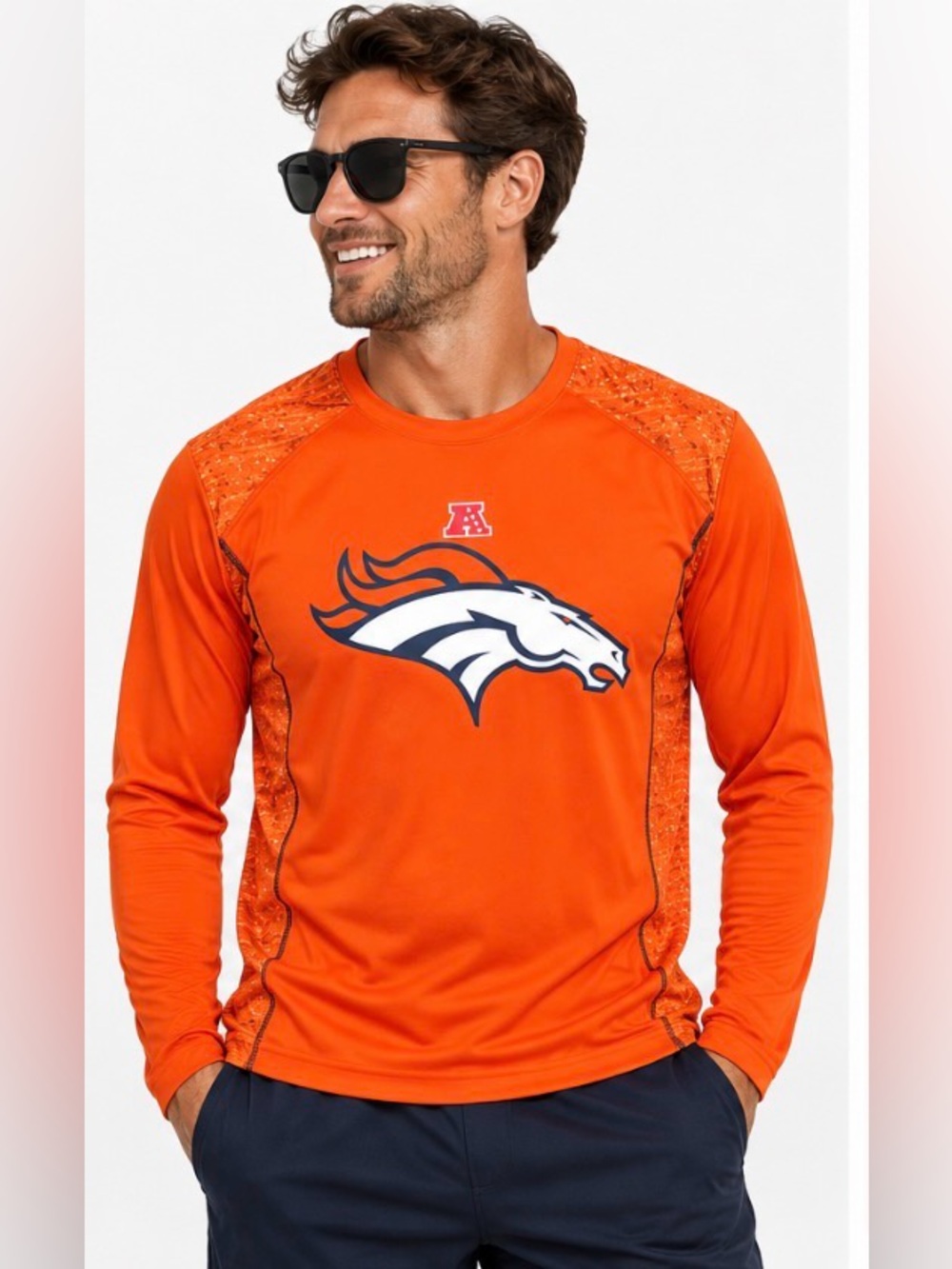 Denver Broncos NFL Men’s XL Orange Long Sleeve Performance Shirt Football
